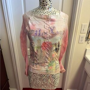 Vintage Boho Chic top with fishnet sleeves